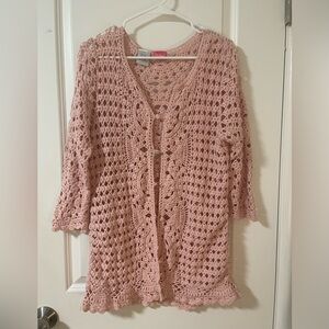 adorable long pink crotchet cardigan w buttons!!